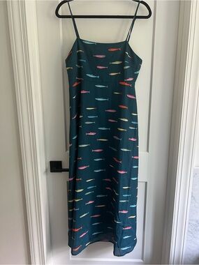 Teal Slip Dress with Colorful Fish Print